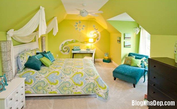 69d5e31f8f99e8fbc16762498deed416 Phòng ngủ màu vàng và xanh lá sinh động và vui tươi