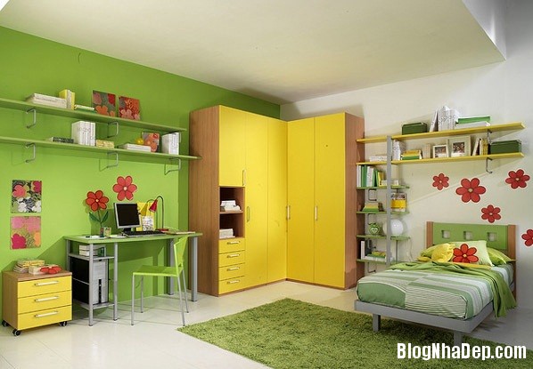 90b97842a1e1bed6633e501b0deb4b09 Phòng ngủ màu vàng và xanh lá sinh động và vui tươi